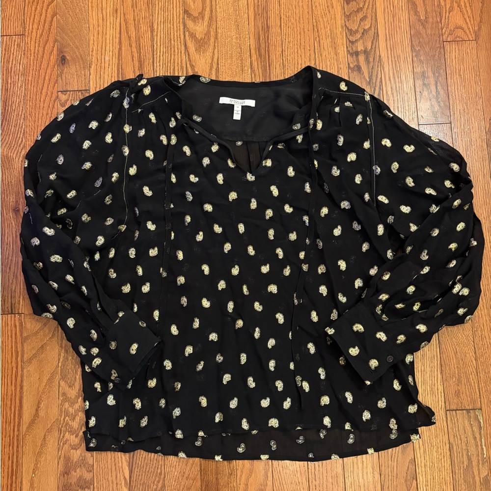 Derek Lam 10 Crosby Ellie Puff Black Blouse with Gold Pattern - size 10 (or 12?) - Picture 4 of 6